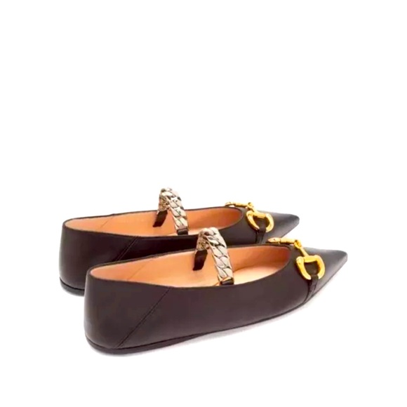 New Authentic Gucci Black Leather Horsebit Collapsable Ballet Flats US Size 5.5 - Picture 2 of 8